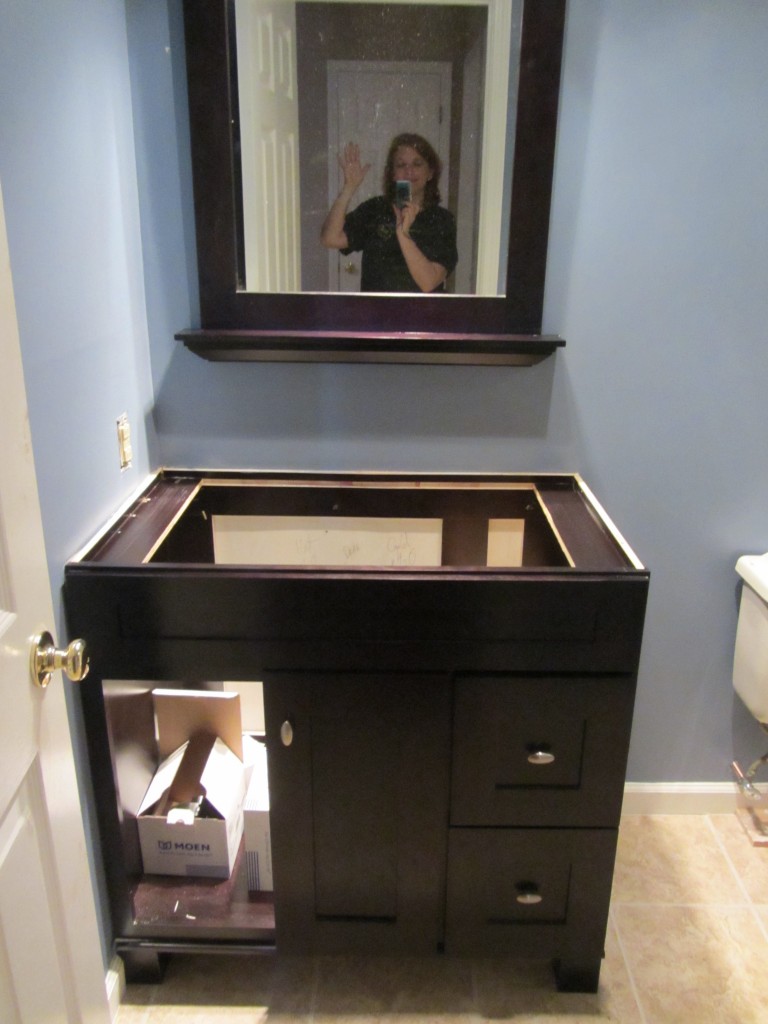 Bathroom remodel - blue paint and mirror