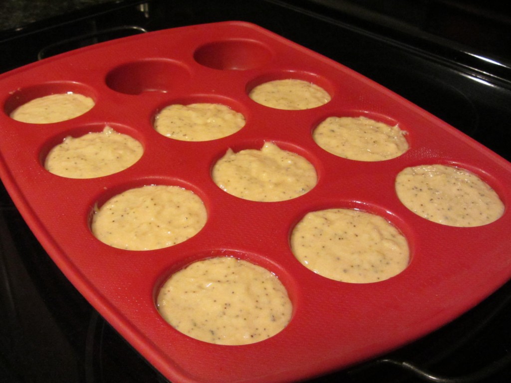 Poppy seed almond muffins before baking
