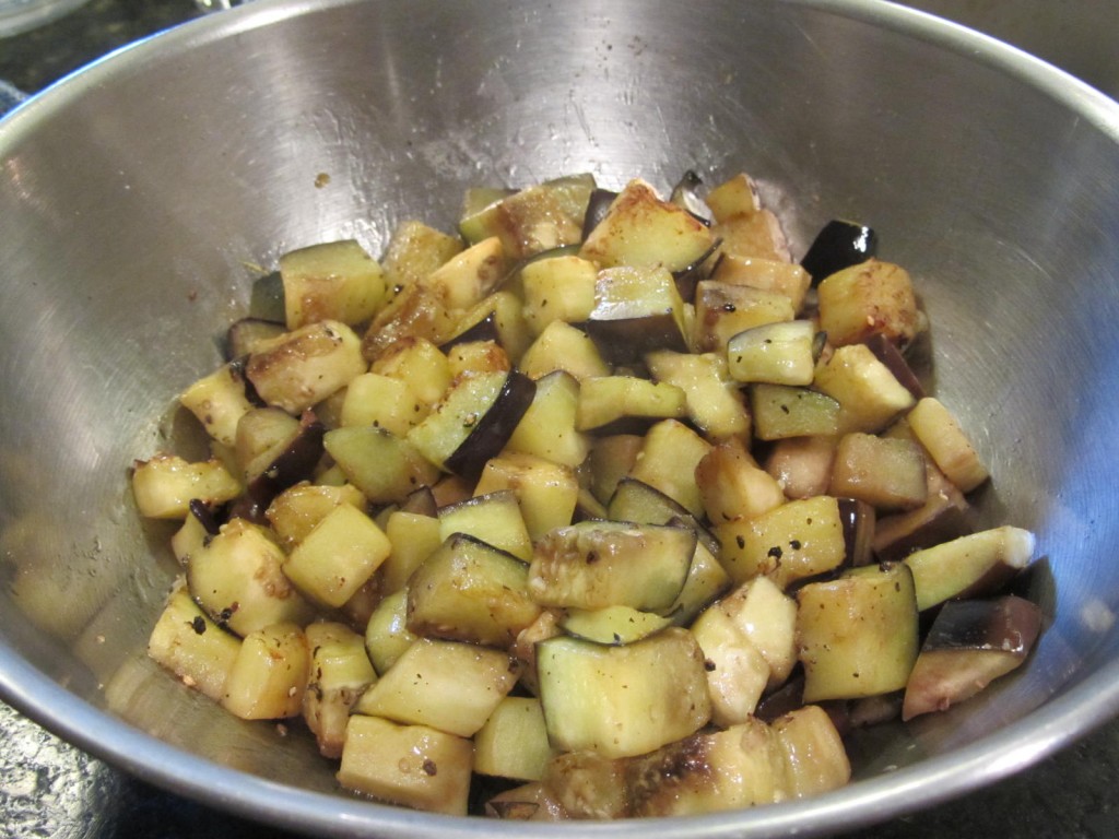 Balsamic Eggplant Pasta Salad - cooked eggplant