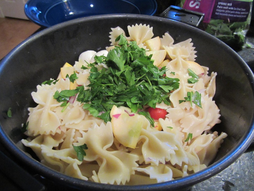 Balsamic Eggplant Pasta Salad - pasta salad and parsley