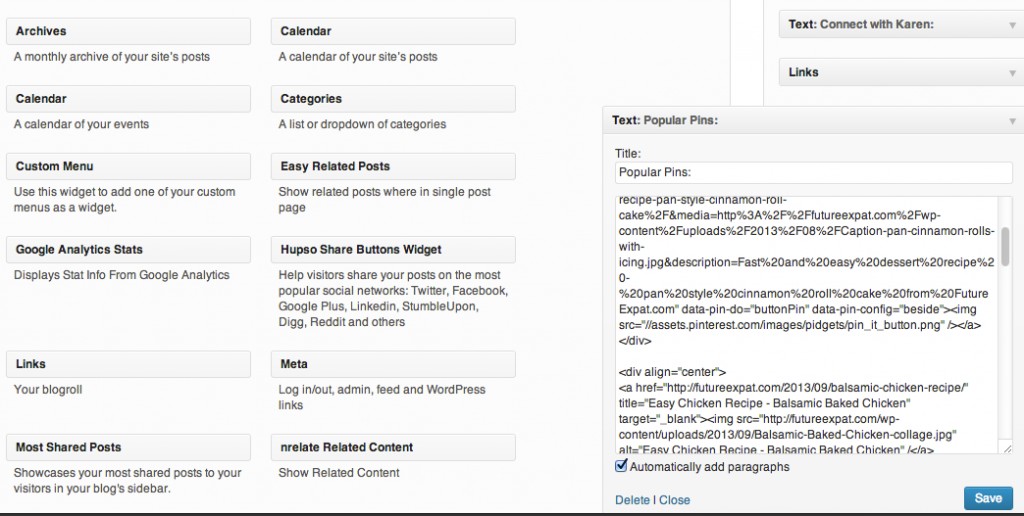 Wordpress widget screenshot