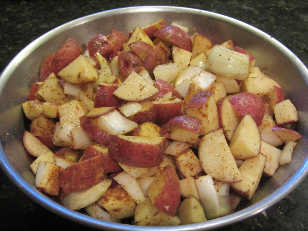 Grilled Spicy Potatoes - ready to go into the foil packet