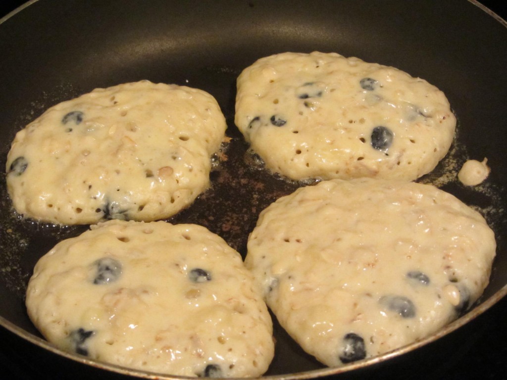 Blueberry banana pancakes - in frying pan