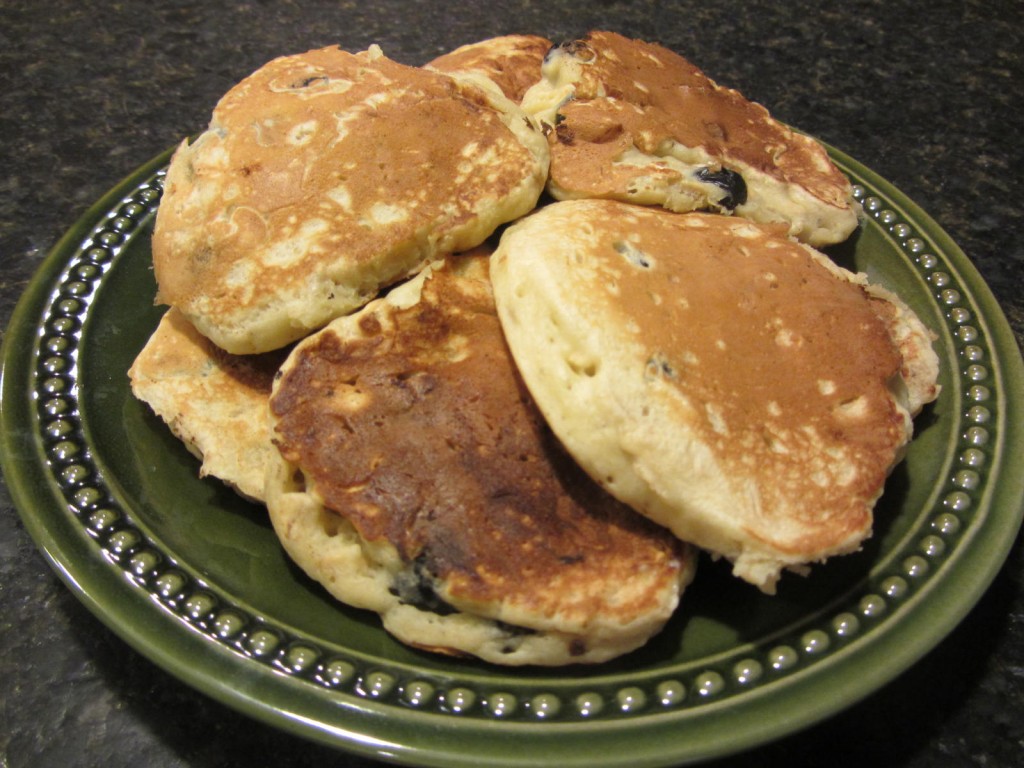 Blueberry banana pancakes on plate