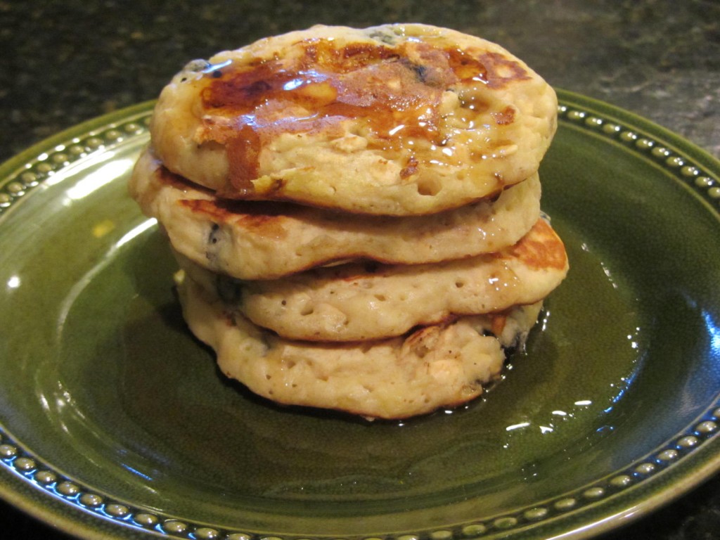 Blueberry banana pancakes stack