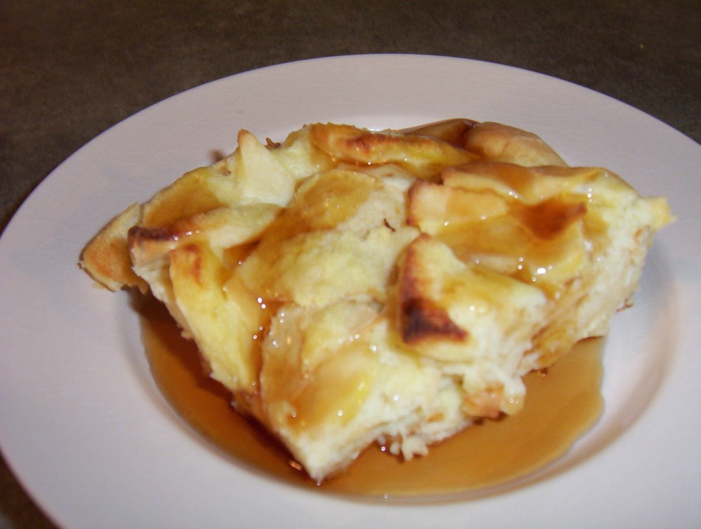 French toast casserole with pita bread and syrup
